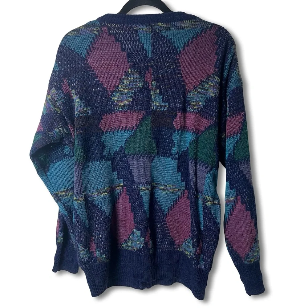 City‎ Streets - Women’s Vintage 90s Geometric Knit Cardigan Navy – Sz M
